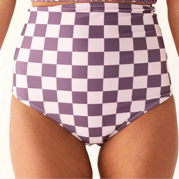 High-Rise Checkered Bikini Set in Mulberry and Cream - Picture 5 of 6